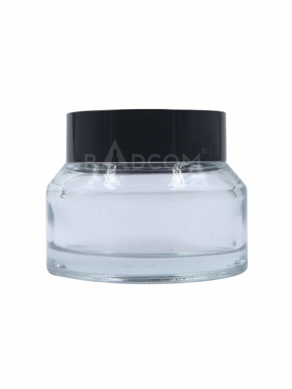 50Gm Slant Glass Jar - Clear-With Plastic Black Cap With Inner Lid
